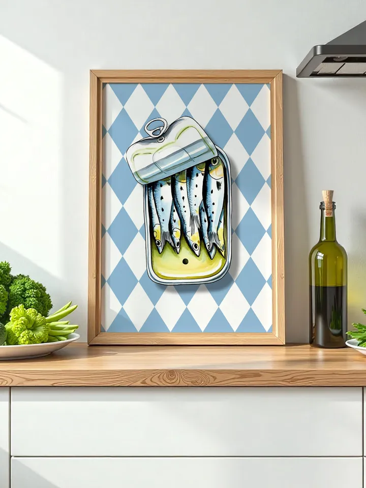 Sardines Print Sardine Tin Vintage Poster Retro Sardine Wall Art Fish Print Eclectic Wall Art Colorful Kitchen Art Maximalist Poster Digital