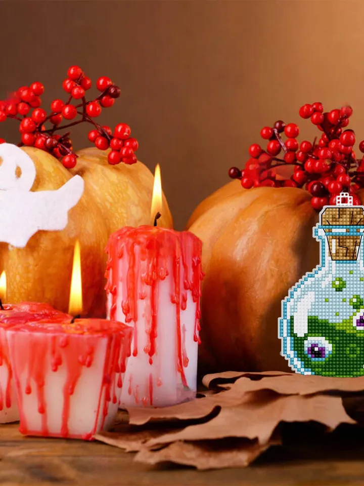 Potion bottle cross stitch pattern PDF download Double-sided Halloween ornament cross stitch chart, Halloween tree decor, Witch bottle #H72