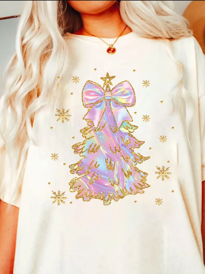 Iridescent Christmas Tree PNG, Coquette Christmas Png, Iridescent Christmas Png, Girly Christmas Png, Colorful Glitter Christmas Tree Png