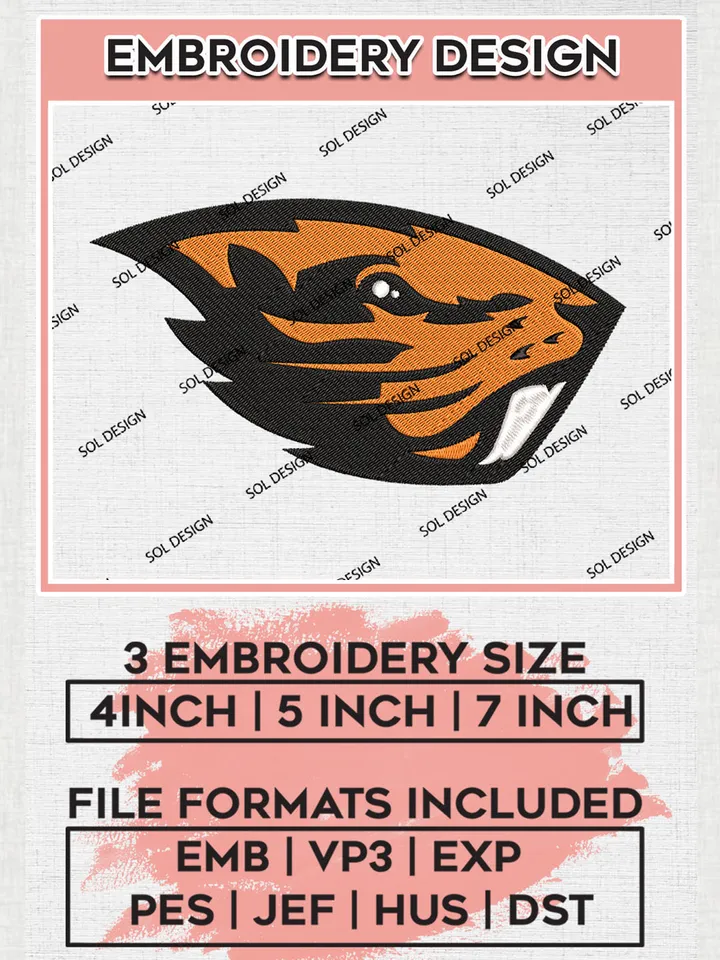 Oregon State Beavers Logo Machine Embroidery Design, NCAA Oregon State Beavers Embroidery Design Design files, NCAA Embroidery Designs, NCAA Machine Embroidery Designs, Digital Download