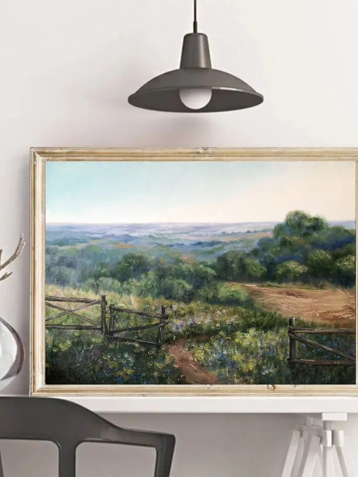 Original Landscape Meadow Oil Painting Field Wall Art Summer Landscape