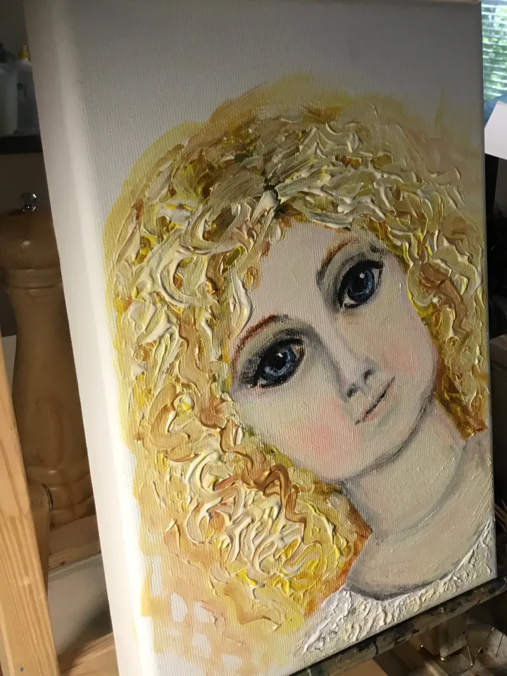 Vintage doll painting,original acrylic painting on stretched 3 d canvas