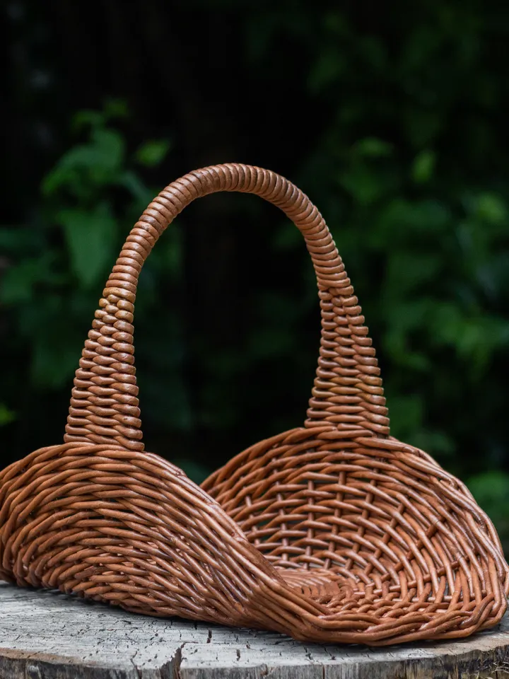 French wicker basket Small oval basket Wedding flowers basket Flat oval basket with handle