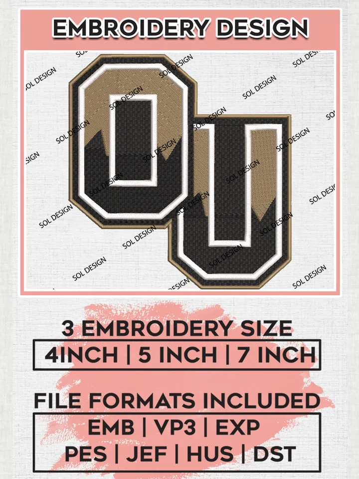 NCAA OU Grizzlies Football Team Logo Embroidery Design Files, NCAA Oakland Golden Grizzlies Machine Embroidery, NCAA Teams, Game Day, 3 sizes, NCAA Machine embroidery designs, Digital Download