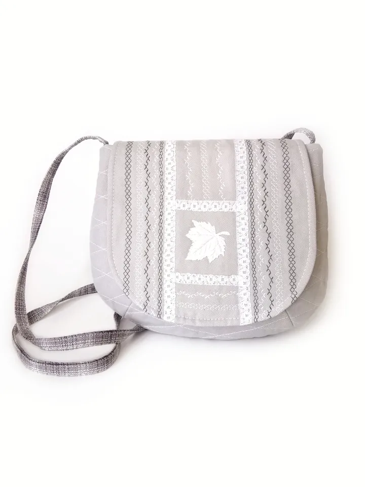 Handmade Women's Quilted Fabric Crossbody Purses with Lace and Decorative Stitching in Grey and Khaki Colors - Small and Stylish. FREE SHIPPING!