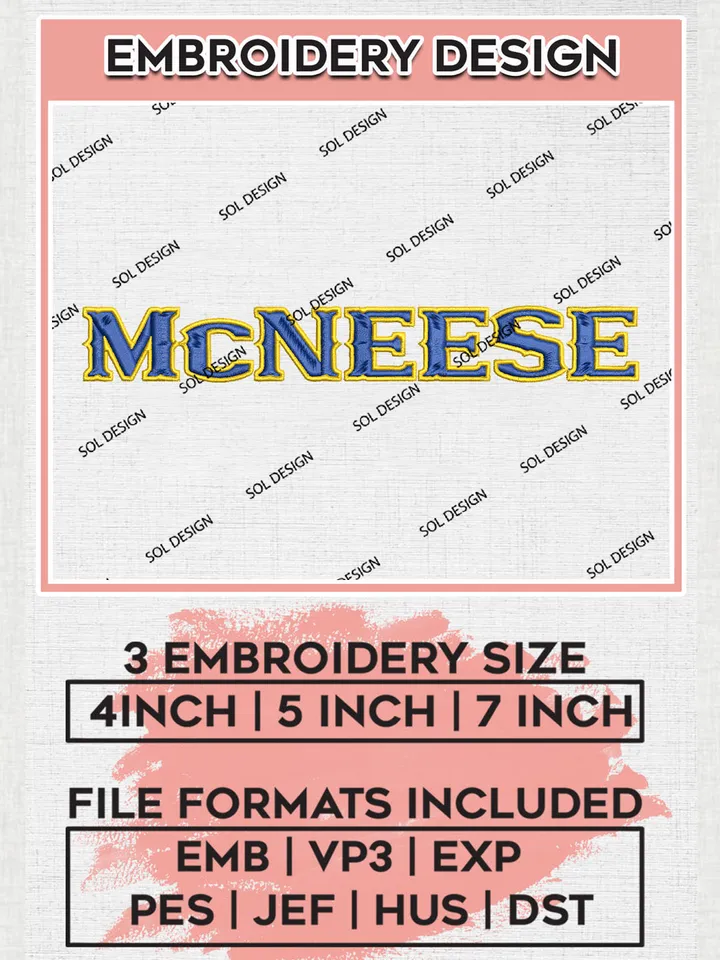 NCAA McNeese Team Writing Logo Embroidery Design Files, NCAA McNeese Cowboys Machine Embroidery, NCAA Teams, 3 sizes, NCAA Machine embroidery designs, Digital Download