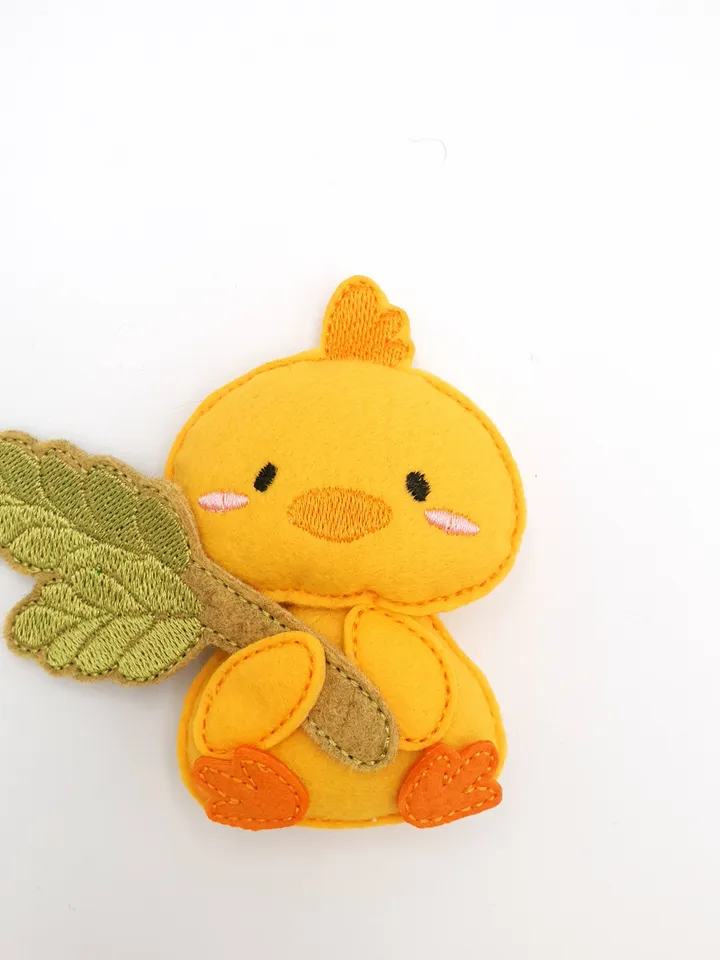 ITH Little Chick with Wheat Embroidery Design, Felt Stuffed Birdie Toy Pattern, Farm Decor 4x4 Hoop Digital File