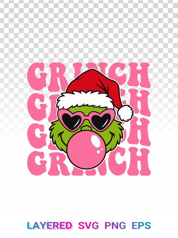 💚 Grinch Christmas PNG SVG, Bubble Gum Heart Glasses Cricut
