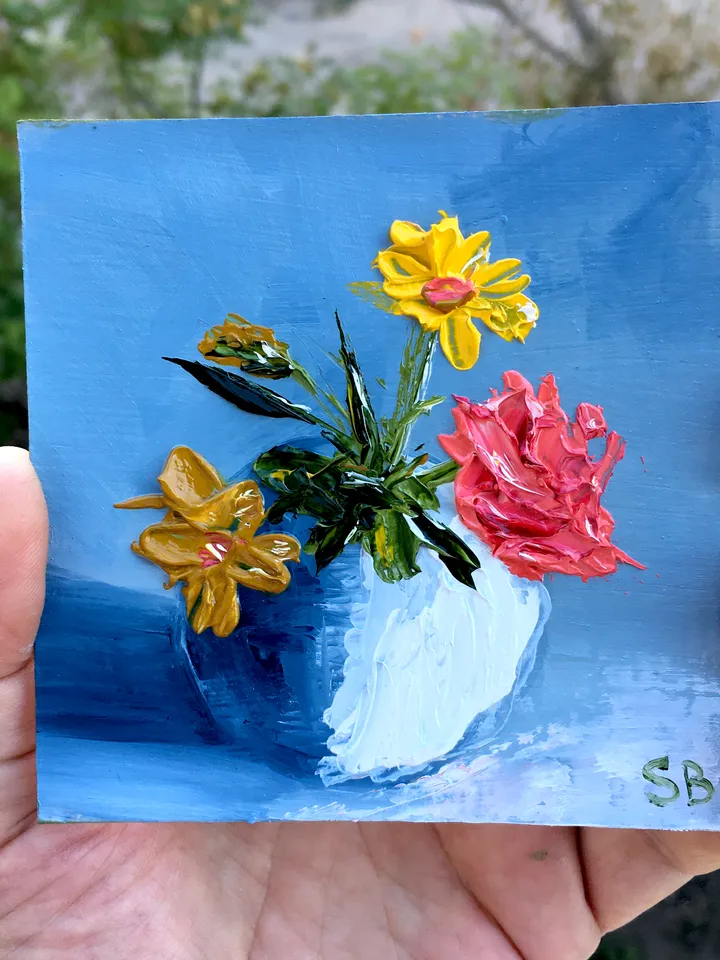 Flowers Painting Original Art Floral Artwork 4 by 4