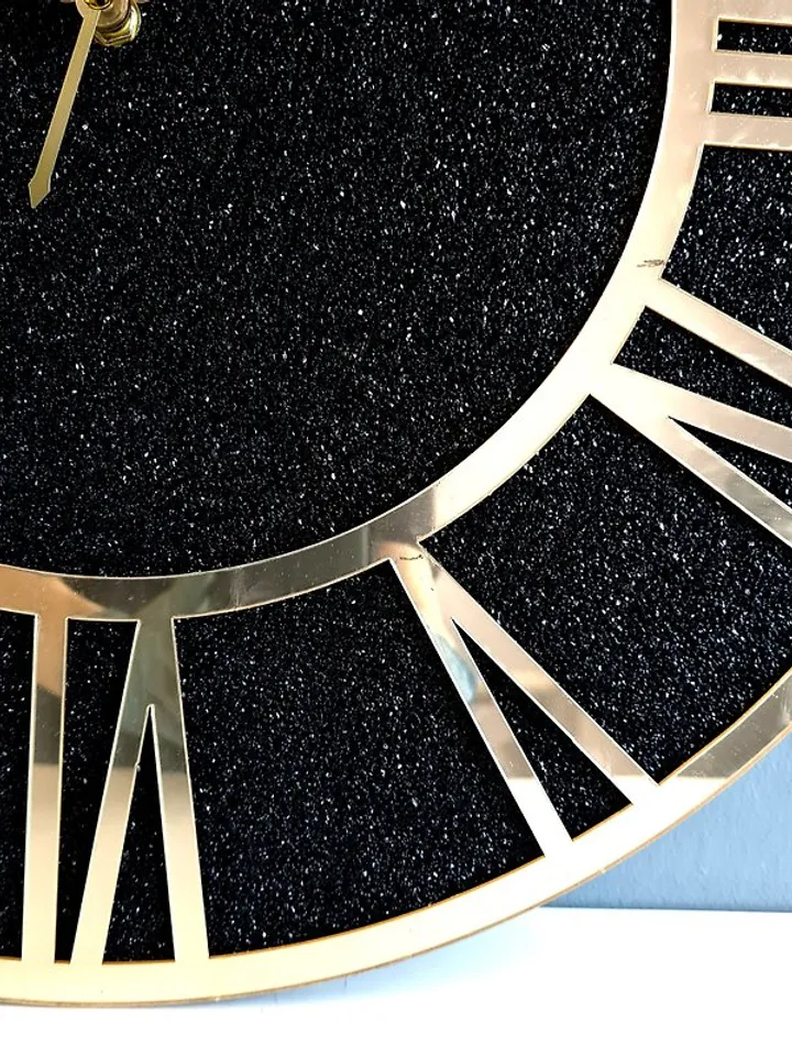 Large black wall clock 50 cm Golden dial Handmade art clock Silent wall clock