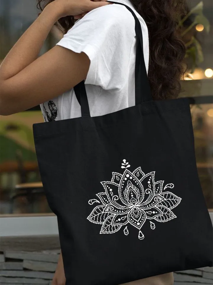 Lotus flower cross stitch pattern download PDF, Floral ornament embroidery PDF, Monochrome mandala cross stitch chart, DIY Home decor #M16