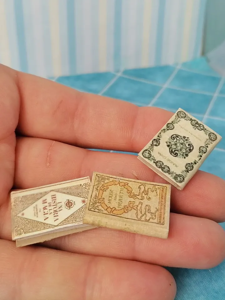 Dollhouse book set in 1:12 scale. Handmade.