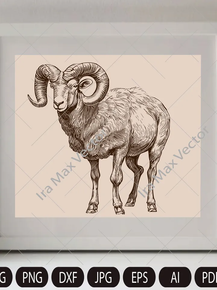 Ram Sheep SVG, Mountain sheep, Farm Animal Graphics Illustration,Ram T-Shirt ,Sheep Printable Clip Art ,Vector Digital Dxf Png Eps Ai