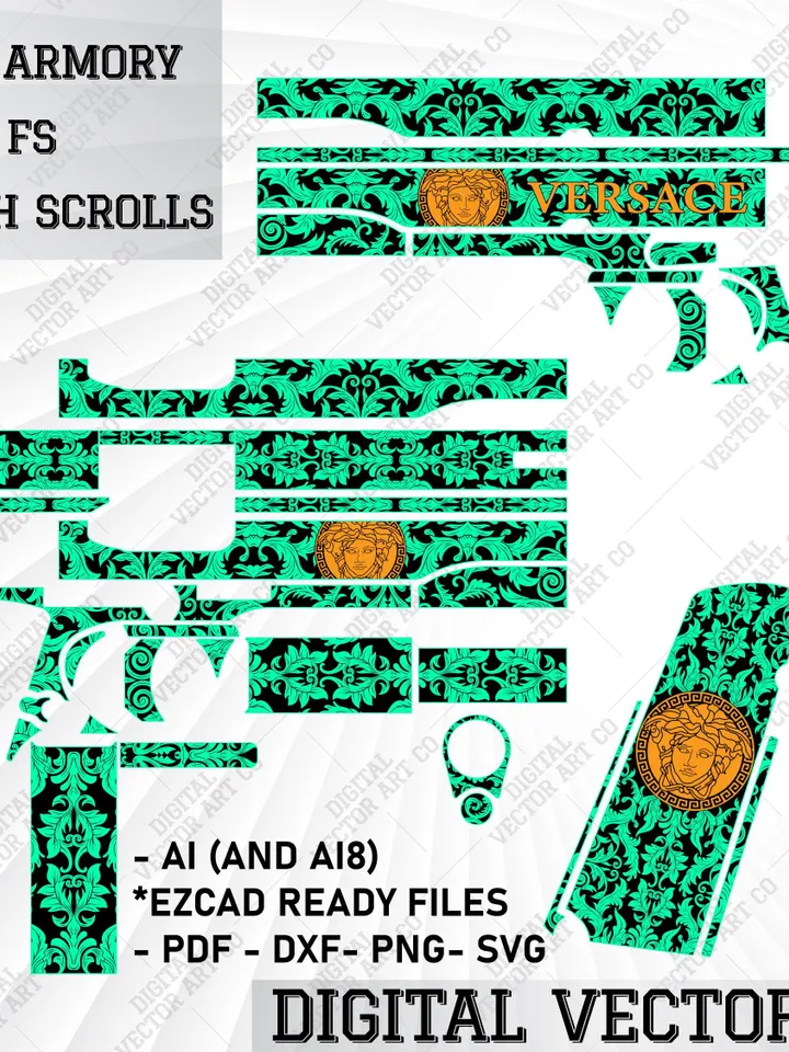 Rock Island Armory GI STANDARD FS  Customs Scroll Design | Laser Engraving | Scroll Gun Engraving | Svg Templates | Rock Island Svg