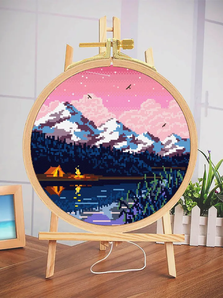 Nature cross stitch pattern download PDF Night sky xstitch chart Mountain landscape cross stitch Tent camping cross stitch Home decor #L3