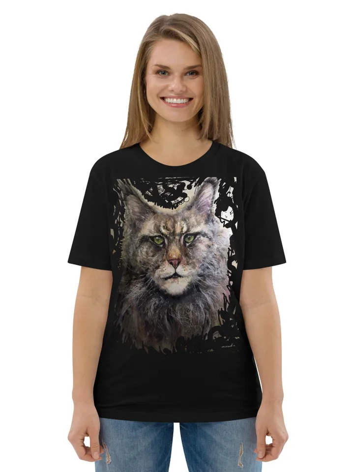 MeineCoon Unisex organic cotton t-shirt made with my original design watercolor meine coon cat painting artistic t shirts,unique design.