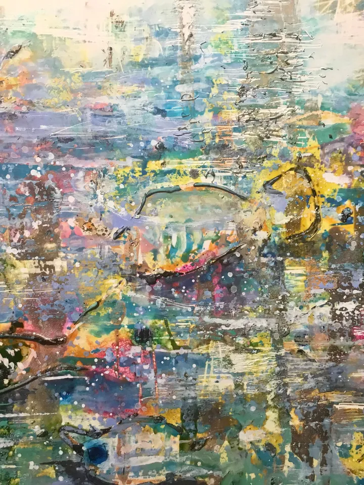 Abstract aquarium original mix media artwork on yupo paper,abstract wall art,unique handmade painting home decoration or gift.