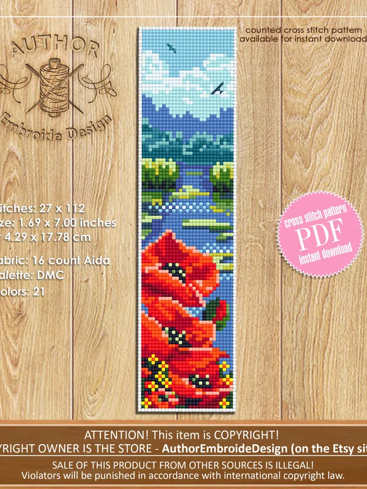 Bookmark set Ukraine cross stitch pattern PDF download Nature cross stitch chart, Bookmark pattern digital PDF, Sunflower, Village #B234