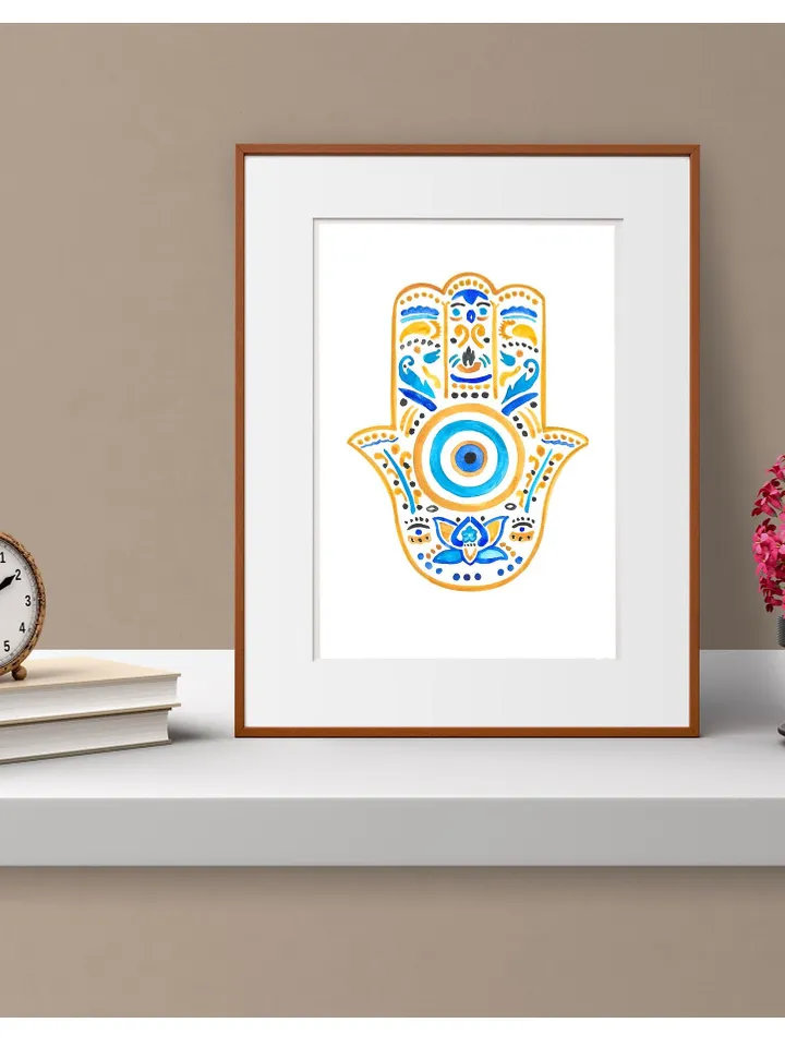 Hamsa Wall Art Watercolor Art Good Luck Decor Boho Wall Print Energy Art Hamsa Welcome Home New Mother Gift Nursery Room Jewish Gift Art