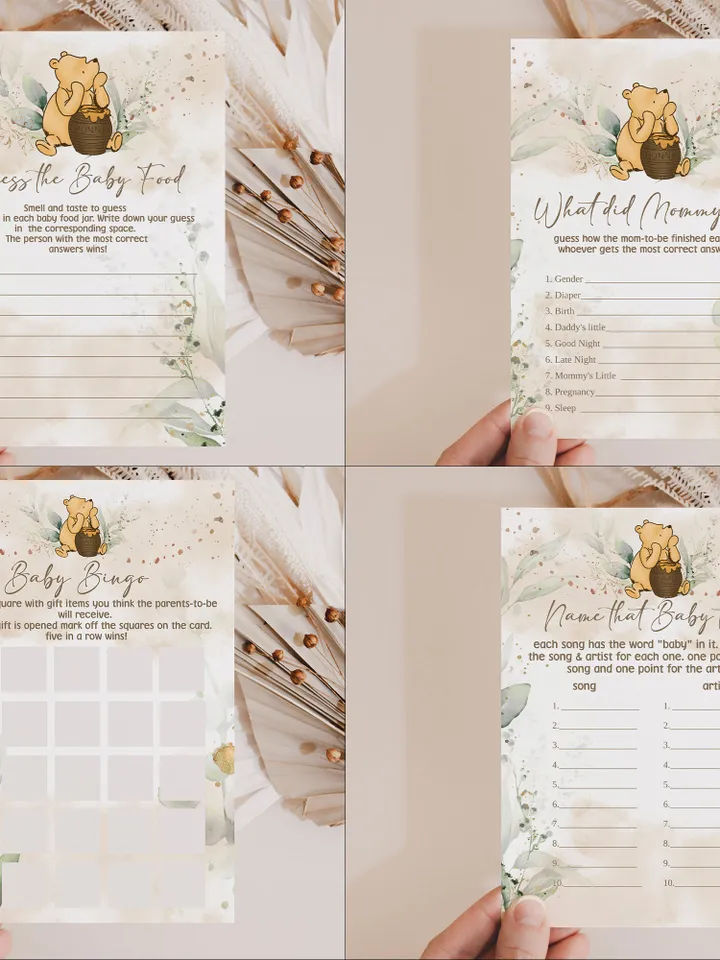 Winnie the Pooh Baby Shower Signs; Winnie the Pooh Inspired; Printable Pooh Baby Shower Party Games; Honey Bear Shower Games; WP4