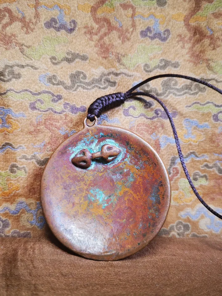 Gandhanra Acient Tibetan Buddhist Amulet,Melong Mirror, Calendar Badge,SIPAHO(srid pa ho),Unique 2 Sided Pattern
