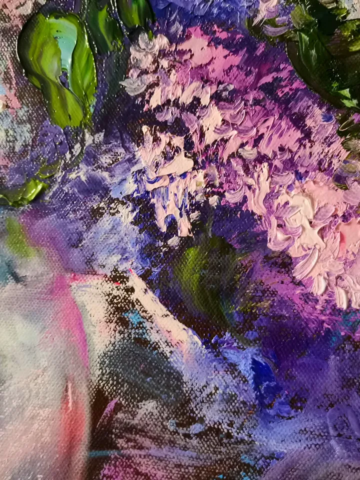 Lilac Flowers Impasto Big Oil Painting on Canvas Original Artist Svinar Oksana