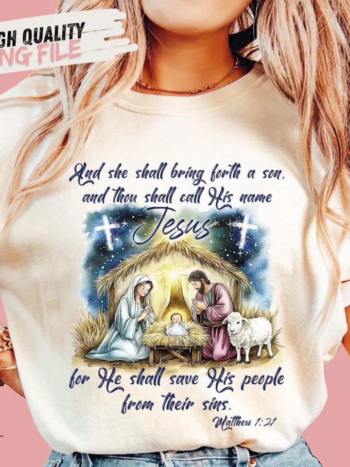 Jesus Christmas PNG, She Shall Bring Forth a Son PNG, O Come Let Us Adore Him, Nativity Scene PNG, Christian Christmas Png, Coquette bow png