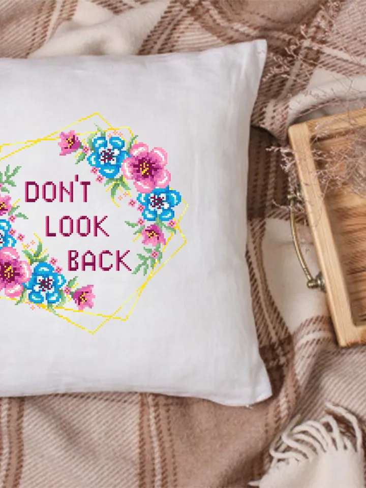 Motivational quote cross stitch pattern Dont look back Instant download PDF, Floral wreath cross stitch chart, Flower border pattern #Q16