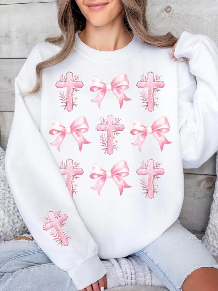 Cross Coquette Bows PNG, Floral Cross png, Christian png, Pink Bows png, Coquette Bows png, Retro Christian Png Sublimation, Soft Girl