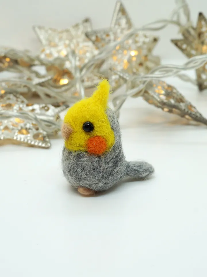 Miniature needle felted gray cockatiel, pet bird, parakeet, made to order