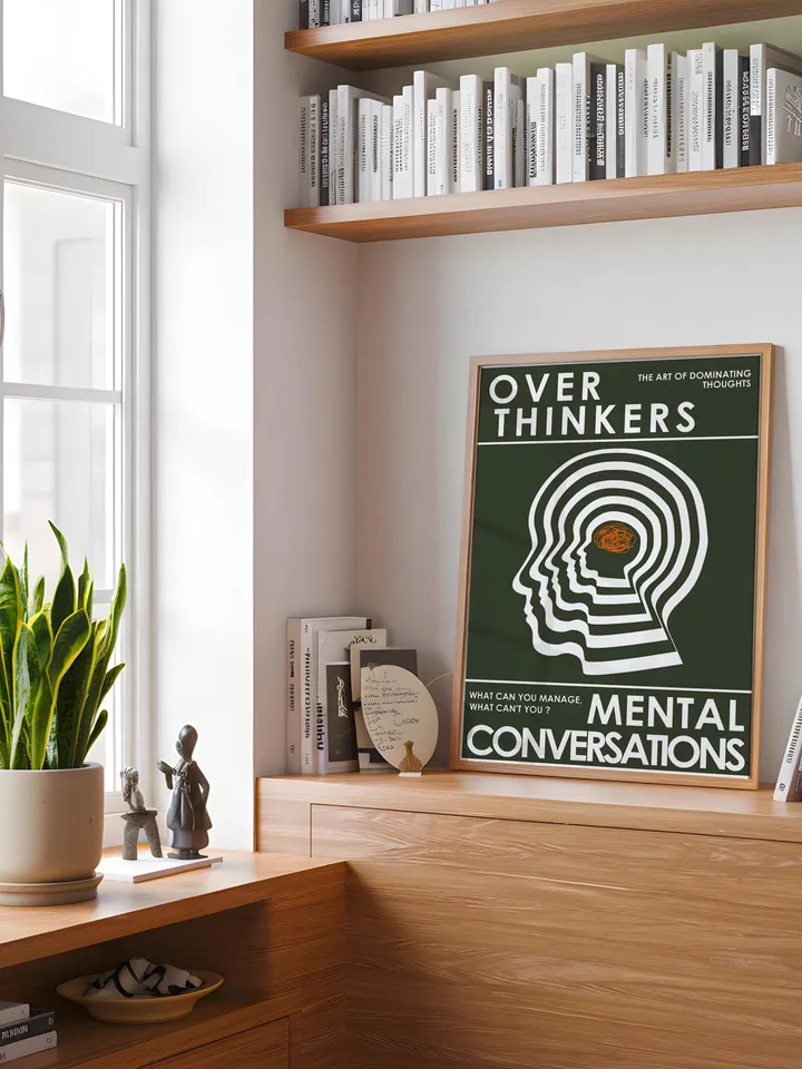 Overthinkers Wall Art Digital Print Retro Style Creativity Poster Eclectic Printable Artwork Trendy Room Decor Instant Download White Green