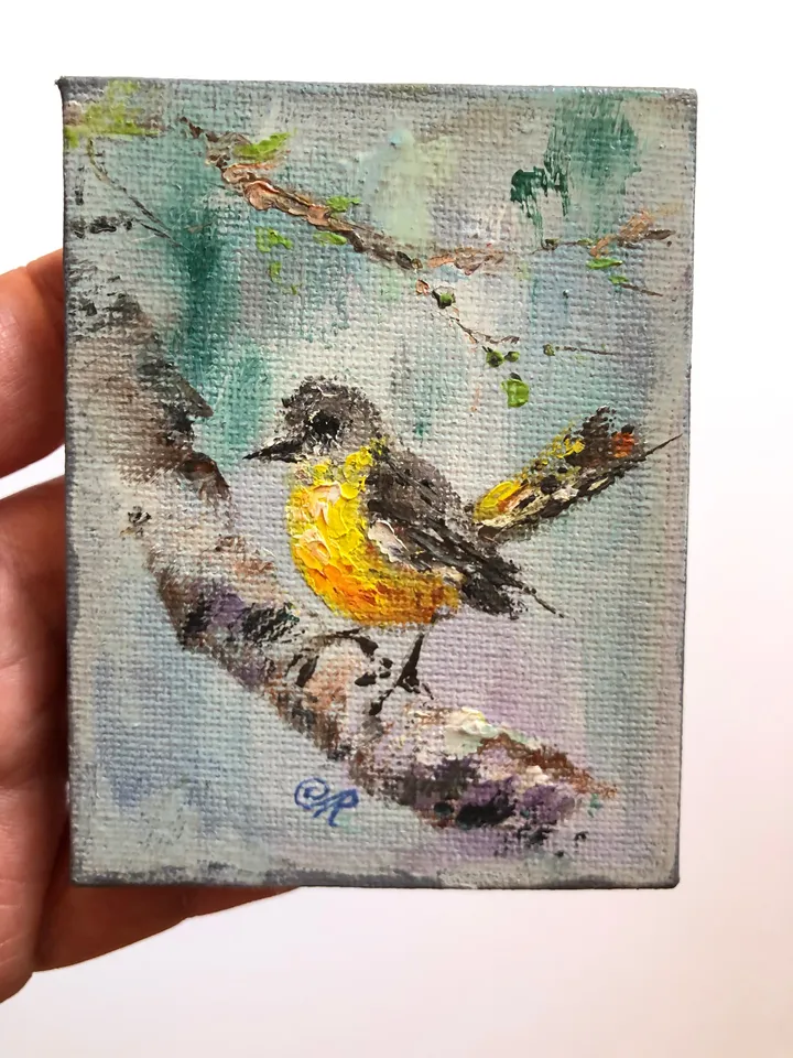 Aceo Birds Set of 4 Mini Painting Original Aceo cards Miniature Birds Painting Small Oil Painting