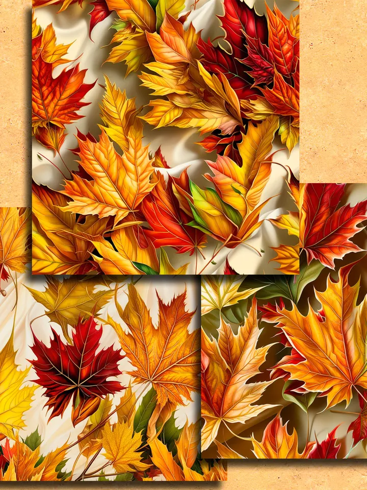 Autumn leaves, enchanted forest seamless 12 pieces pattern Unlimited Commercial Use digital print file instant download