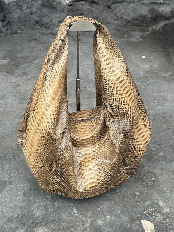 Big Soft Hobo Classy Sport Woman Bag | Purse Genuine Python Skin | Python Skin Products | Beige Big Elegant Leather Designer Soft Bag Snake