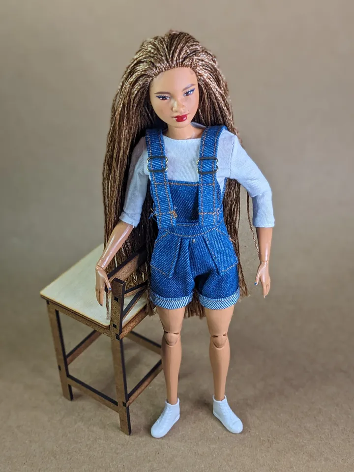 Dark blue denim jumpsuit shorts for 1/6 scale fashion female dolls