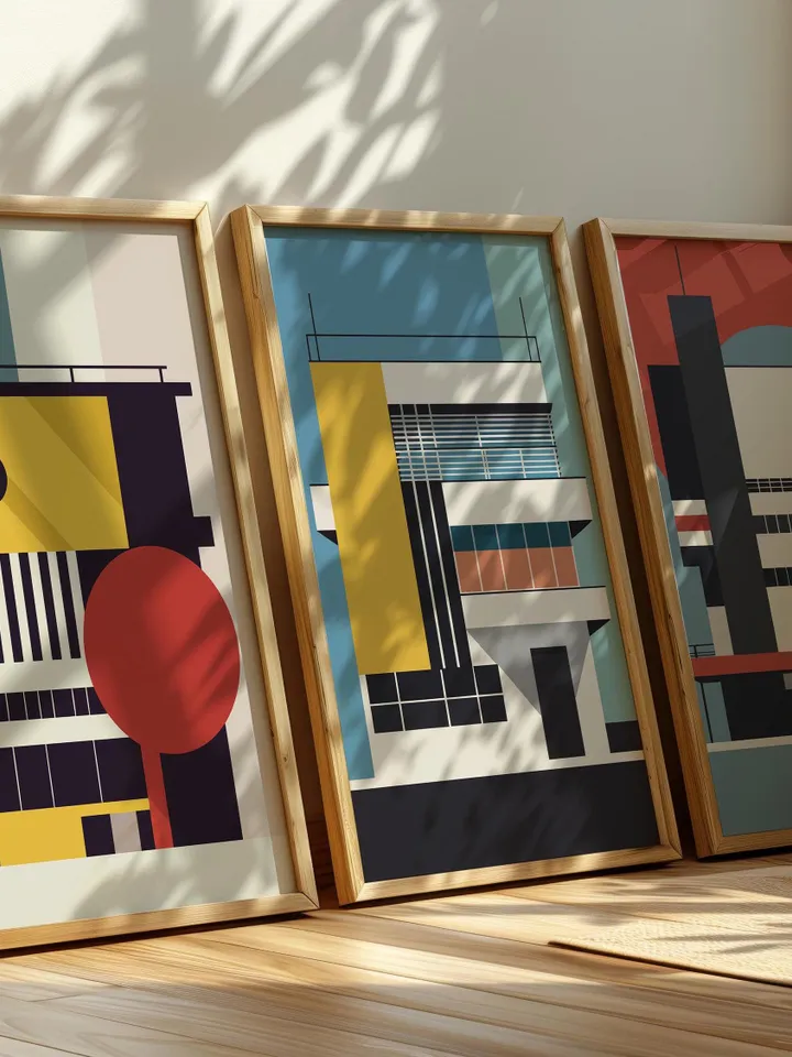 Bauhaus Set of 6 Poster, Bauhaus Building Architectural Print, Gallery Wall Set, Mid Century Modern, High Quality Digital Download print set
