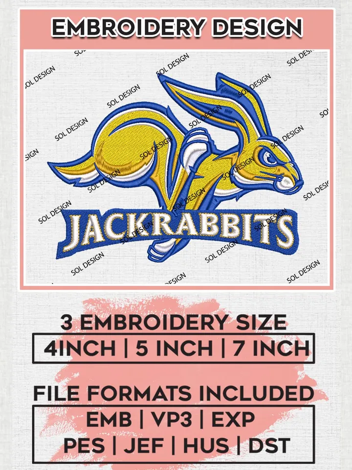 NCAA Jackrabbits Team Mascot Logo Machine Embroidery Design, NCAA South Dakota State Jackrabbits Team Design Design files, NCAA Team Embroidery Designs, NCAA Machine Embroidery Designs, Digital Download