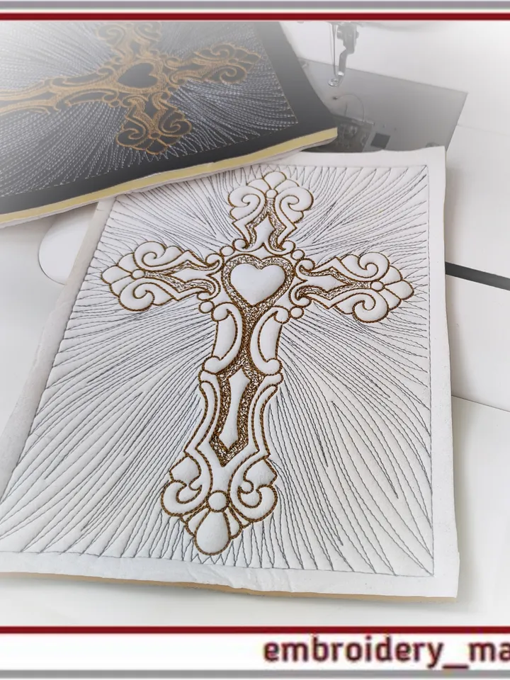 Christian Cross embroidery design with quilting by Embroidery Manavi 05