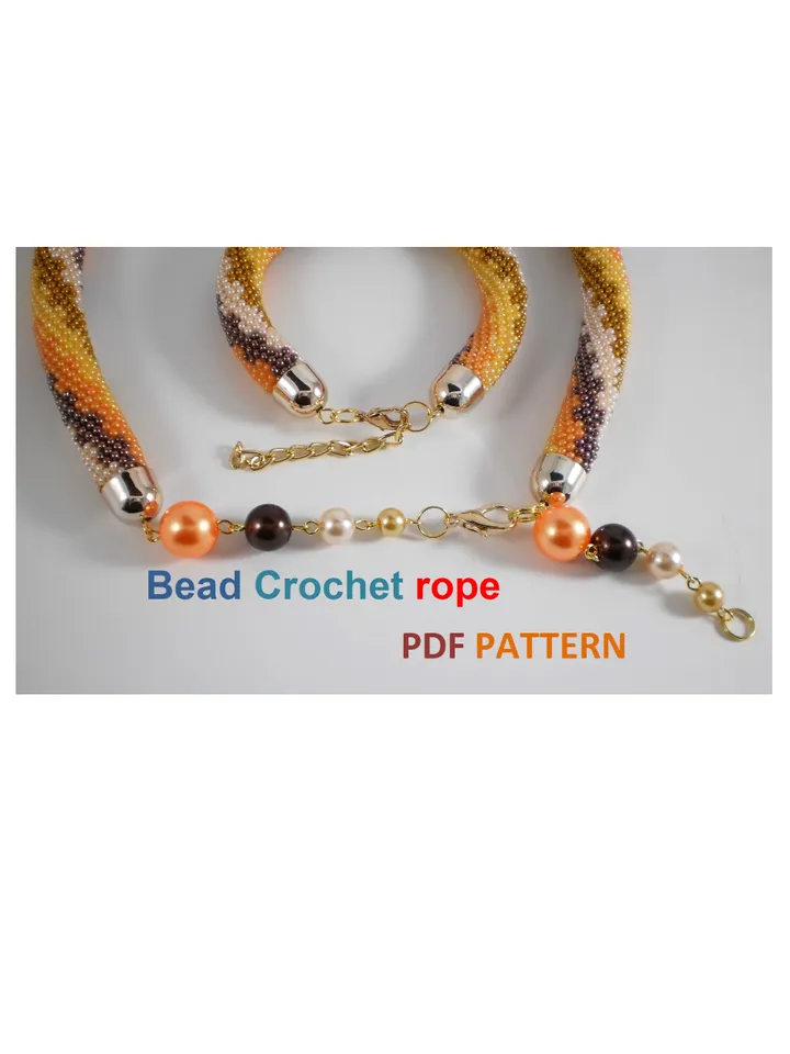 Bead crochet rope pattern «Nodules» necklace and bracelet, DIY, Instant Download, PDF fail