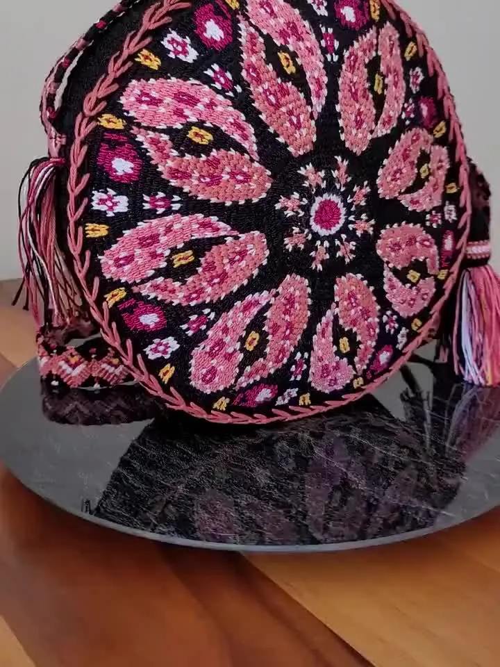 Pink mandala bag Crochet festival bag Art to wear purse Crochet round purse Crochet gift for Mom Bohemian hippie bag Unique crochet bag