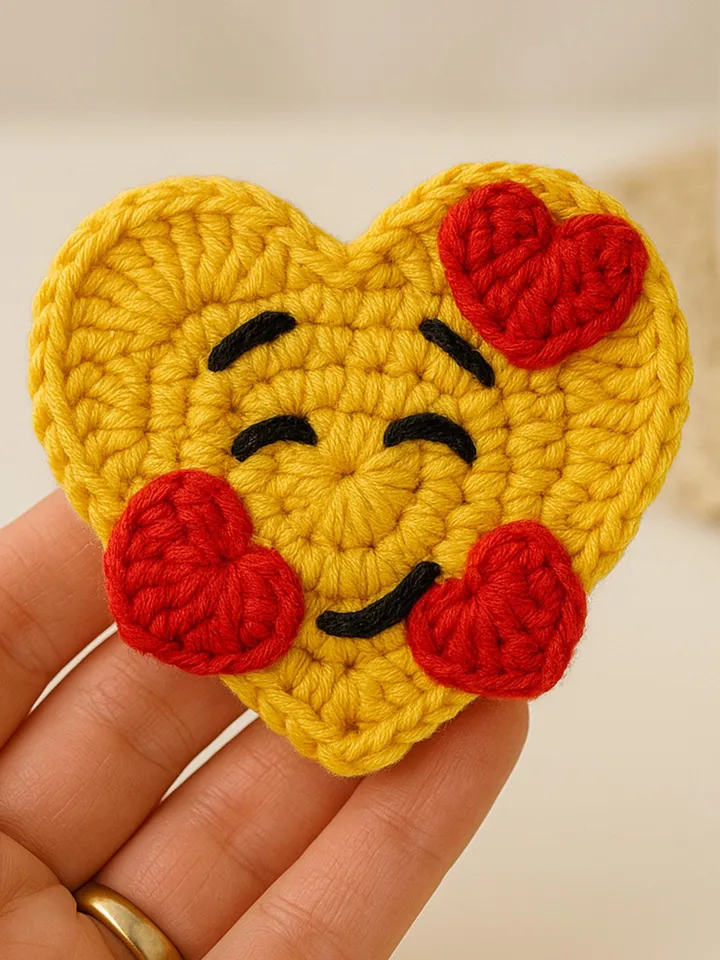 Crochet Heart Pattern, Cute Emoji Design for Heart-Shaped Motifs, Perfect DIY Gift Idea for Crocheting Enthusiasts