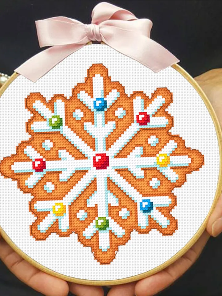Gingerbread snowflake cross stitch pattern download PDF, Christmas gingerbread cross stitch chart, Small Christmas pattern digital PDF #N90