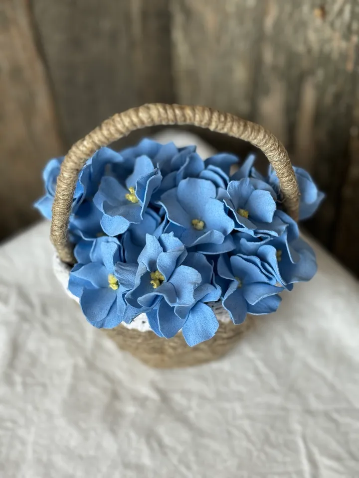 Handcrafted Blue Violet Floral Arrangement in Basket – Unique Gift for Her. Mother's day gifts Home decor indoor