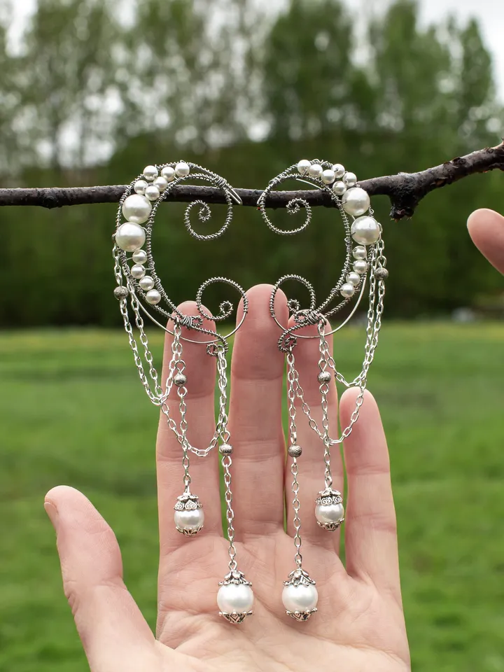 Handmade Ear Cuffs with Natural Pearls & Swarovski Pearls – Elegant Wire Wrapped Jewelry