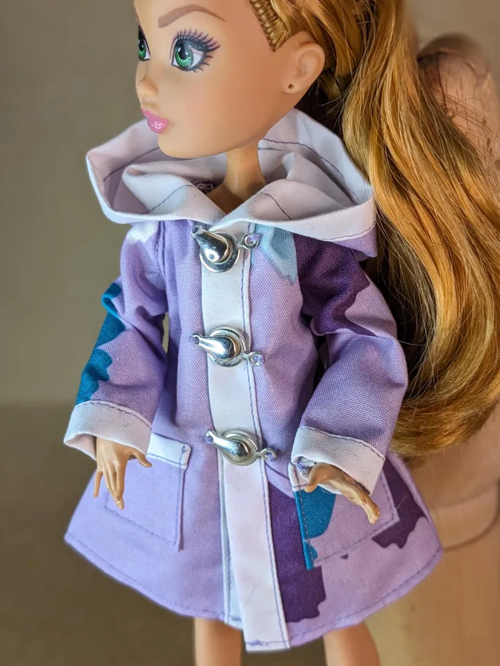 Handmade purple & white raincoat for 10.5-inch female dolls (MH, EAH)