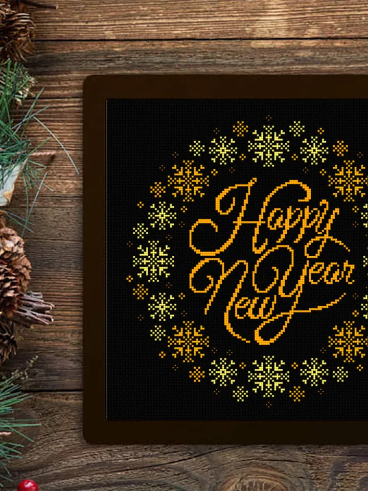 Snowflake wreath cross stitch pattern Happy new year instant download PDF Christmas pattern digital PDF, DIY christmas decor #N41