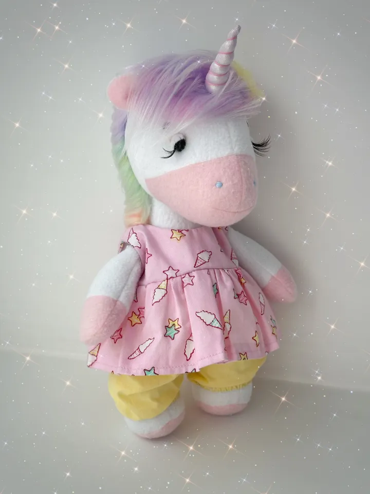 Handmade Unicorn Doll in dress. Soft plush toy. Fairy cute animal.