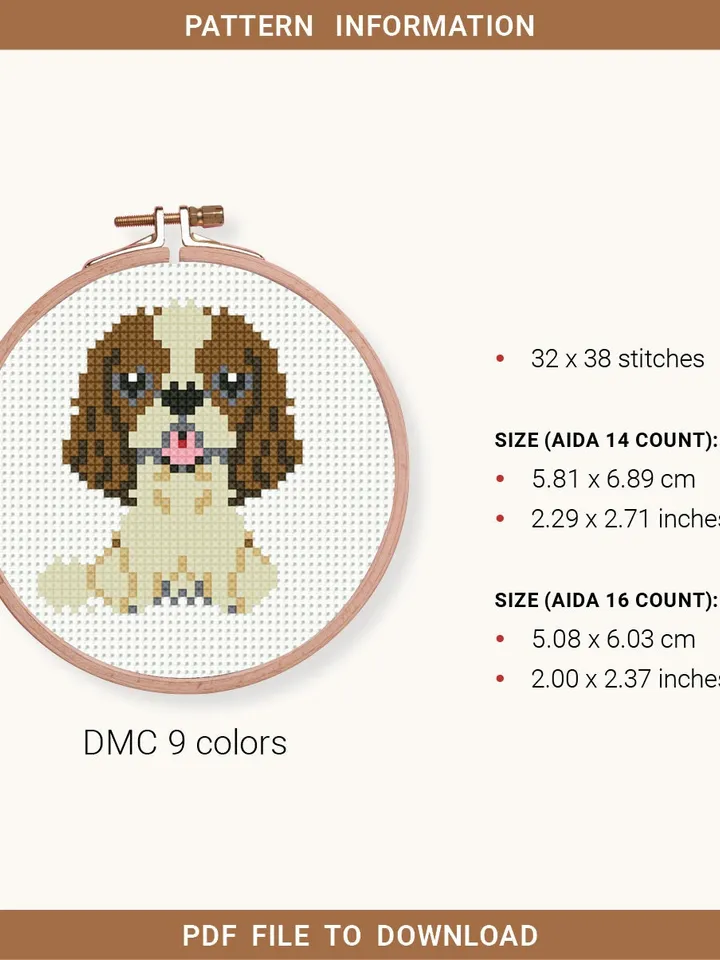 Mini spaniel breed Cross stitch pattern, tiny dog, contemporary pet, animal, beginner counted, modern chart, DIY, embroidery, instant PDF