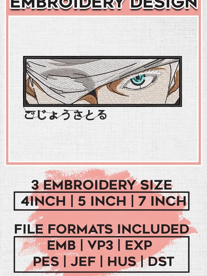 Satoru Gojo Embroidery Design file, Jujutsu Kaisen Anime Embroidery Design, Anime Pes design, Machine Embroidery Design EMB_ANIME_276