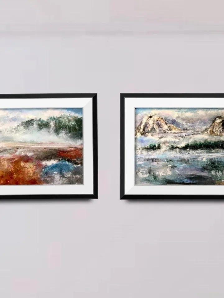 Grand Teton and Yellowstone national USA parks,landscape original watercolor painting,semi-abstract,nature painting,holiday memory gifts
